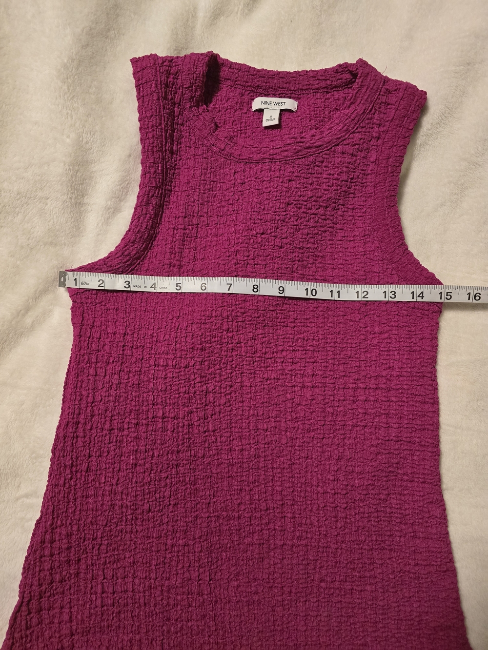 Nine West Magenta Textured Knit Crew Neck Tank Top Size Small - Picture 4 of 6